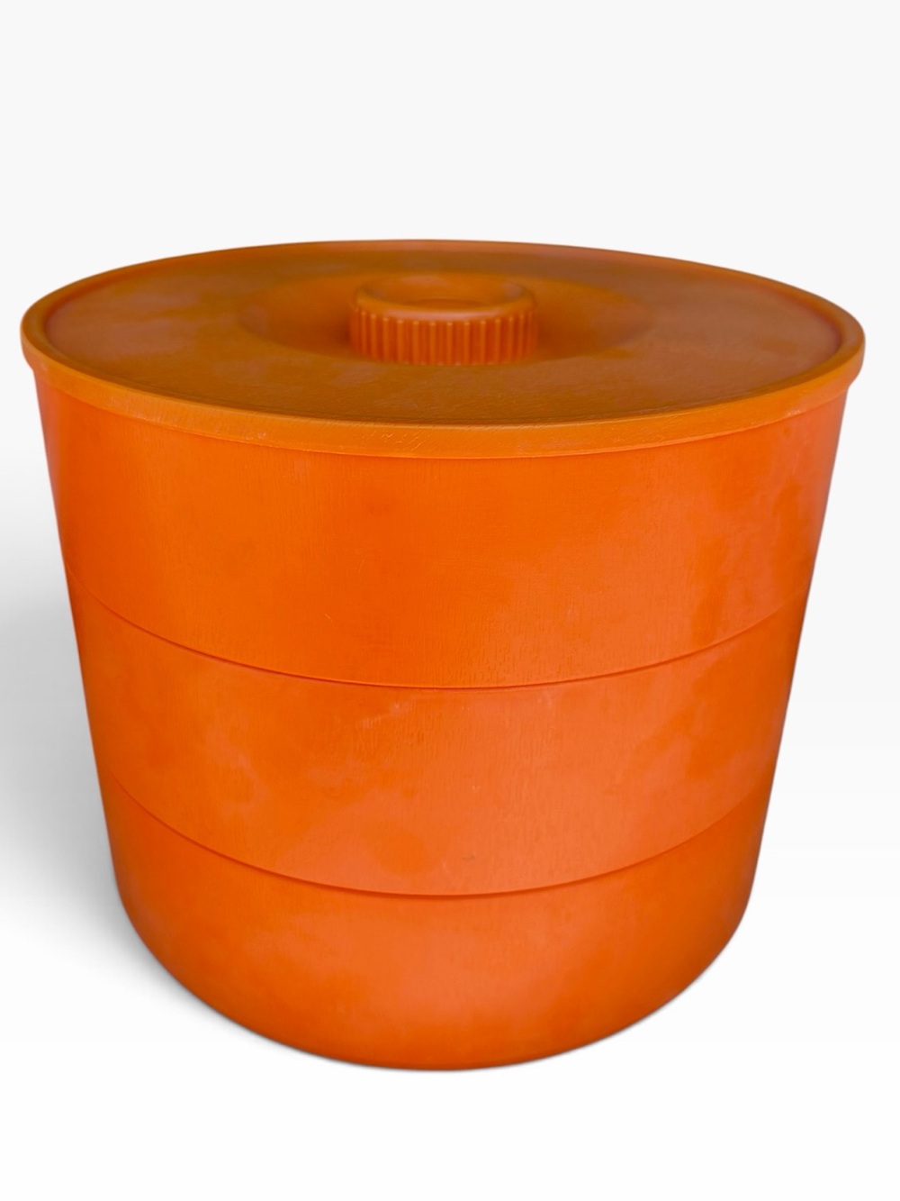 Vintage Orange Stackable Plastic Storage Container with Lid